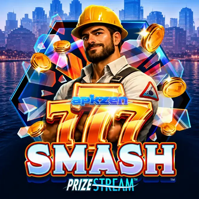 Tampilan visual slot 777 Smash dengan tema konstruksi dan bola penghancur